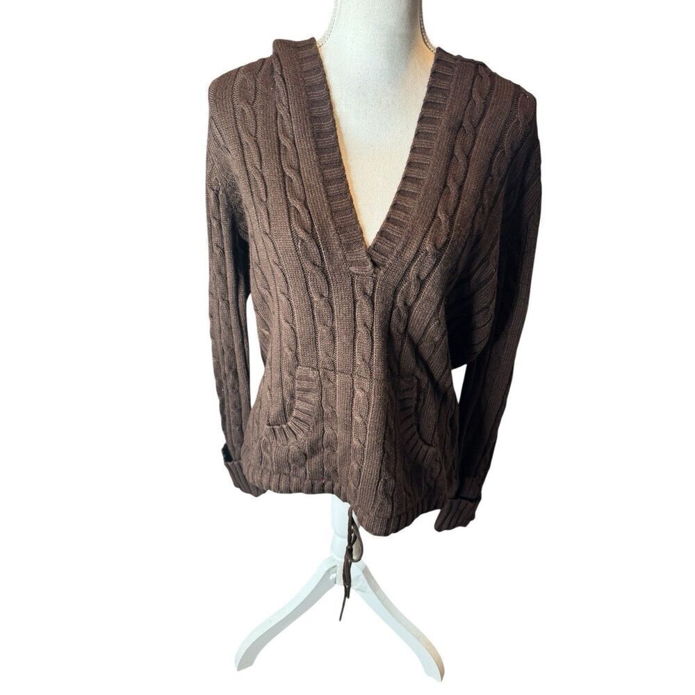 Gitano Sweater Vintage Women L Brown Fisherman Cable Knit Mock Chunky Y2K